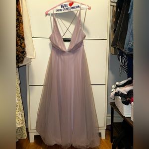 Hello Molly low-cut a-line lavender midi dress